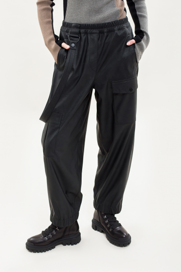 Faux leather cargo trousers