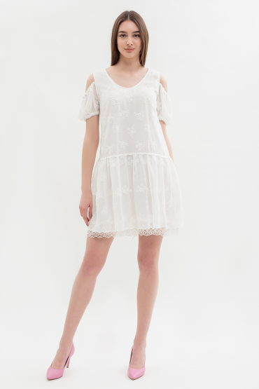 Embroidered chiffon mini dress