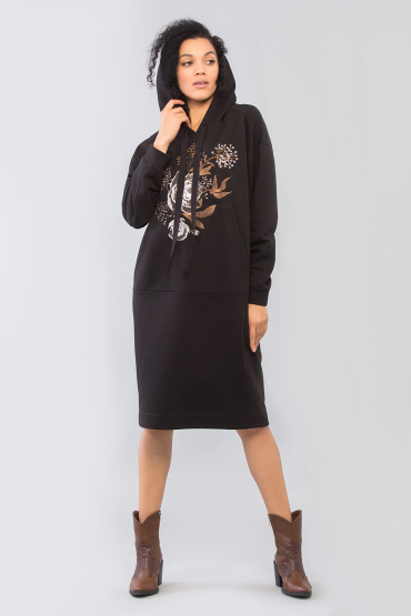 Sweatshirt dress with floral embroidery